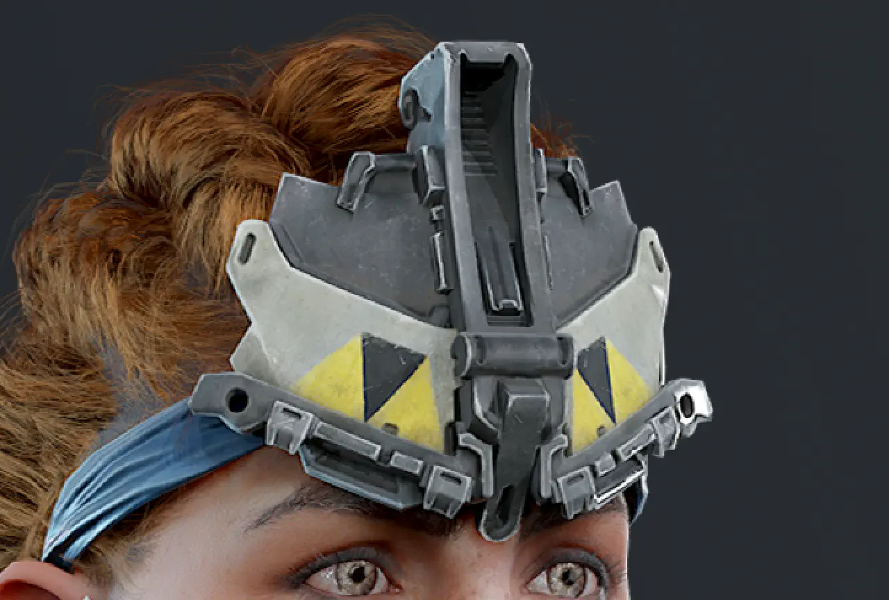 A rendering of the headpiece on Aloys head.