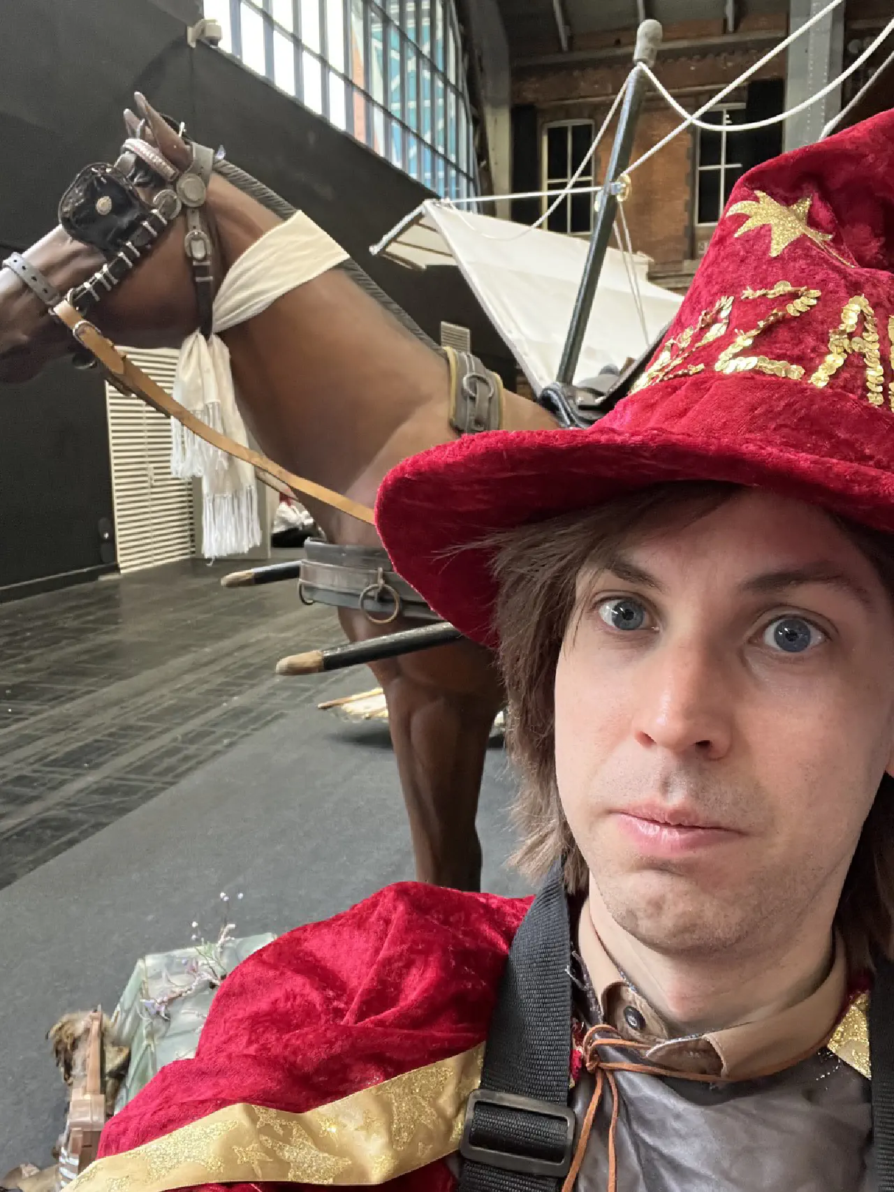 My Rincewind selfie with a horse in the background.
